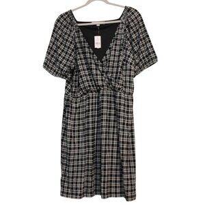 NWT LOFT Dress Size XL Gingham Puff Sleeve Faux Wrap Style Preppy Plaid Classic